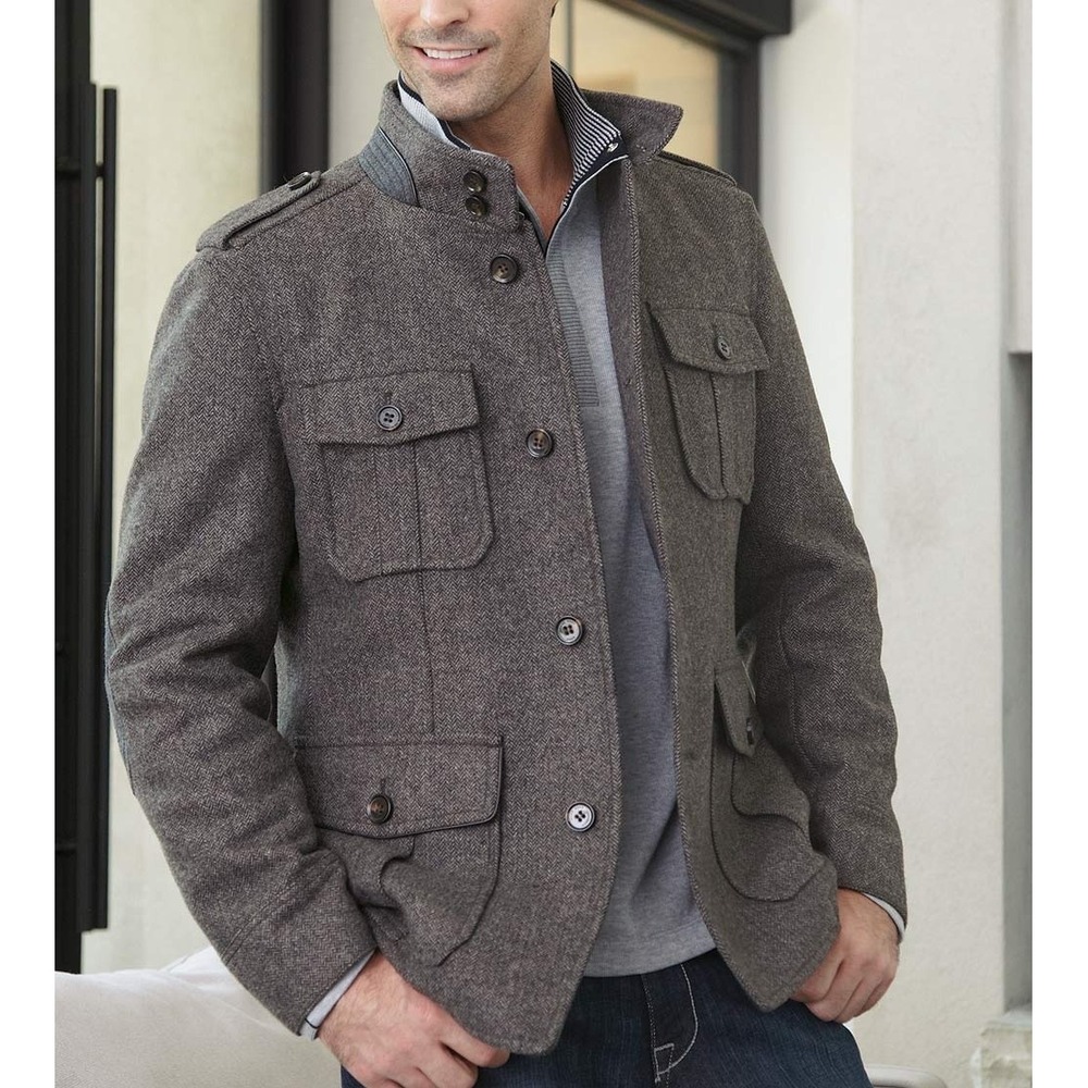 Boss Hugo Boss Colbit Virgin Wool Mens Field Jacket Herringbone Grey 44 Regular